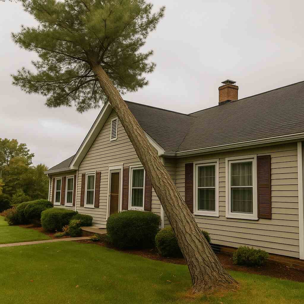 leaning tree over a house